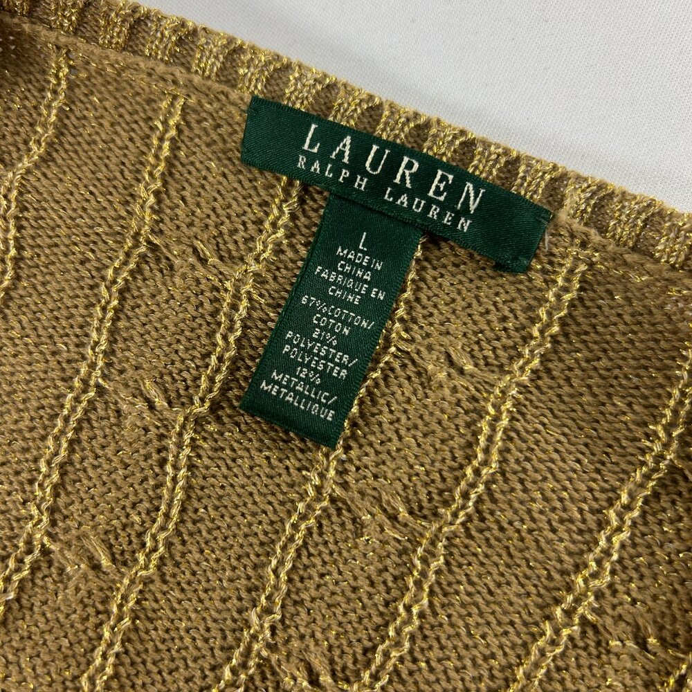 Ralph Lauren LRL Womens Sweater Size Large Gold Metallic Holiday Party Christmas - Picture 4 of 7